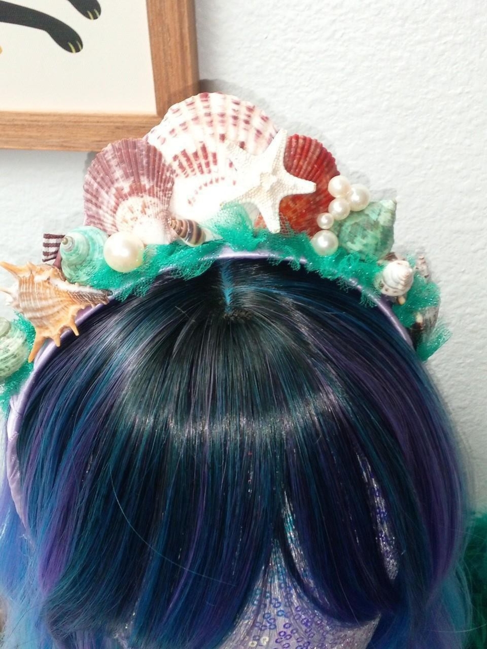 Handmade Sea Shell Mermaid Headband in Teal and Purple